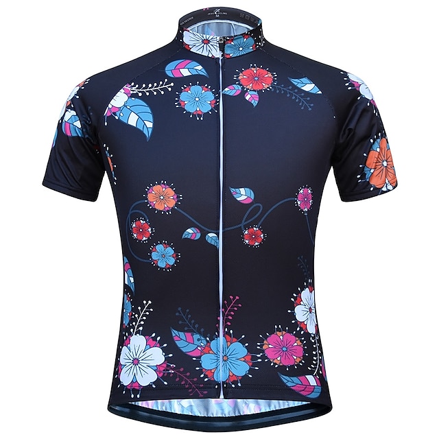  JESOCYCLING Women's Short Sleeve Cycling Jersey Black Floral Botanical Bike Top Mountain Bike MTB Road Bike Cycling Breathable Quick Dry Moisture Wicking Sports Clothing Apparel / Stretchy