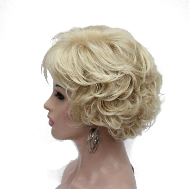  Synthetic Wig Curly Layered Haircut Wig Short Light golden Synthetic Hair 6 inch Women's Synthetic Blonde