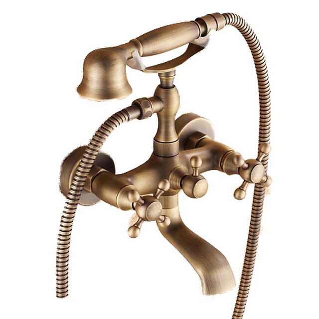  Bathtub Faucet - Traditional Antique Brass Tub And Shower Ceramic Valve Bath Shower Mixer Taps / Two Handles Two Holes