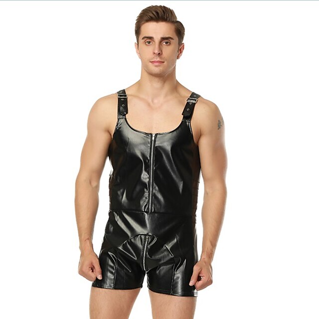  Exotic Dancewear Leotard / Onesie Full Length Visible Zipper Men's Training Performance Sleeveless PU