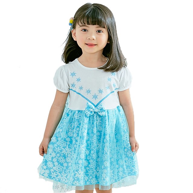  Frozen Elsa Cosplay Costume Flower Girl Dress Kid's Girls' A-Line Slip Dresses Mesh Vacation Dress Christmas Halloween Carnival Festival / Holiday Organza Cotton Blue Easy Carnival Costumes Lace