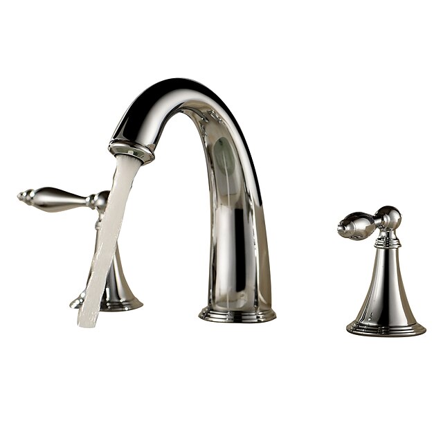  Brass Bathroom Sink Faucet,Widespread Chrome Widespread Two Handles Three HolesBath Taps with Hot and Cold Switch