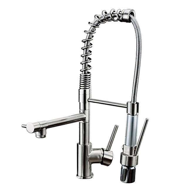  Robinet de Cuisine - Deux poignées un trou Nickel brossé Pull-out / Pull-down Set de centre contemporain Kitchen Taps