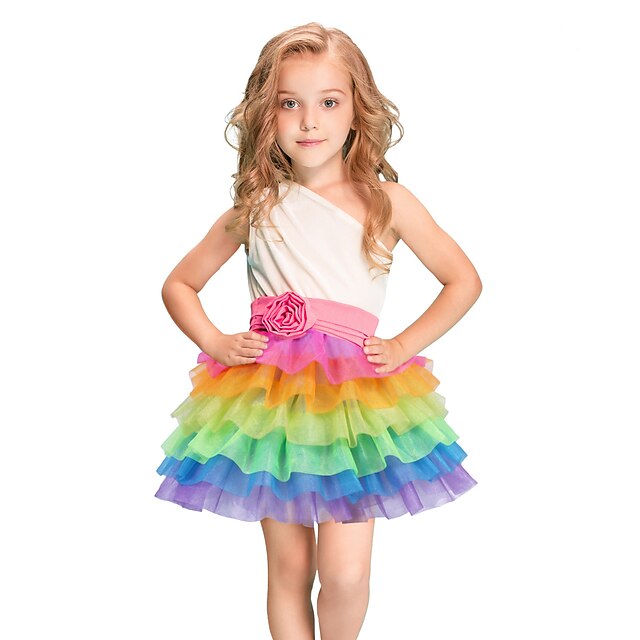  Carnival Unicorn Costume Flower Girl Dress Kid's Adults' Girls' A-Line Slip Mesh Vacation Dress Halloween Halloween Carnival Masquerade Festival / Holiday Polyster Rainbow Easy Carnival Costumes