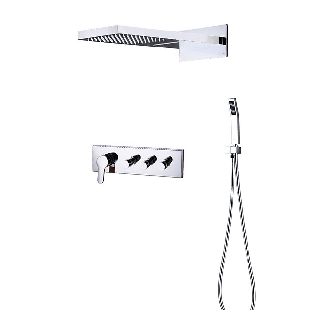  ברז למקלחת - עכשווי כרום מותקן על הקיר שסתום קרמי Bath Shower Mixer Taps / Brass / ארבעה מטפל בשלושה חורים