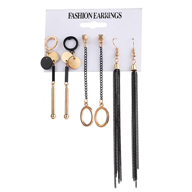  Women's Earrings Set Long Drop Tassel Fashion Earrings Jewelry Black / Gold For Daily Club 4 Pairs