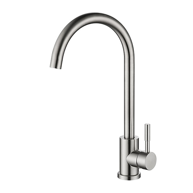  Torneira de cozinha de aço inoxidável, níquel escovado, cabo único, bico padrão, arco alto, torneira de pia de banheiro rotativa de 360 ° com interruptor de água quente e fria