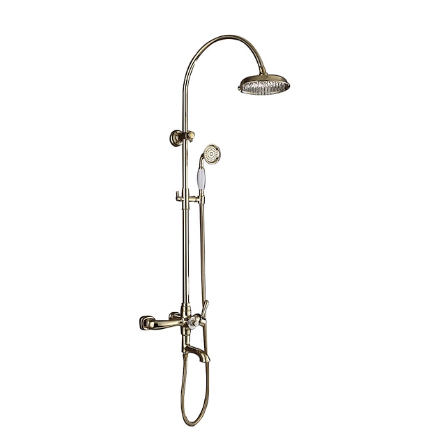  シャワーシステム セットする - レインフォール アールデコ調 / レトロ風 Ti-PVD 壁式 セラミックバルブ Bath Shower Mixer Taps / 真鍮 / 二つのハンドル三穴