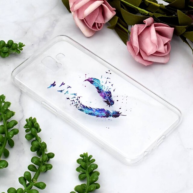  Case For Samsung Galaxy J6 Plus / J4 Plus Transparent / Pattern Back Cover Feathers Soft TPU