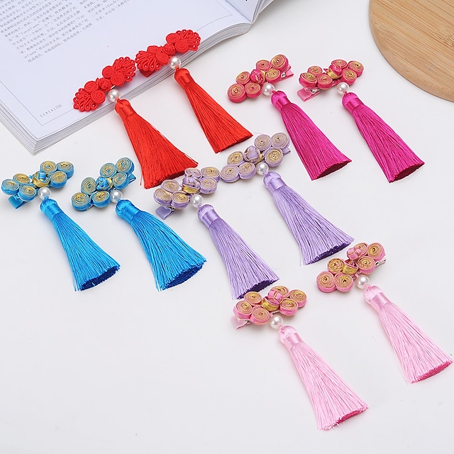  Fabrics Hair Clip / Hair Accessory with Tassel 2pcs Wedding / Special Occasion Headpiece