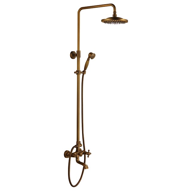  Dusjsystem Sett - Regnfall Antikk Antikk Messing Dusjsystem Keramisk Ventil Bath Shower Mixer Taps / #