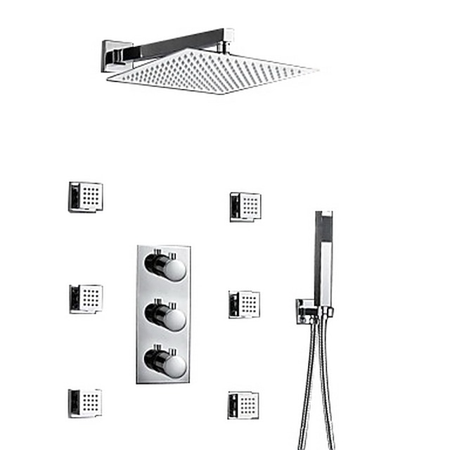  Shower Faucet,12 inch Chrome Shower Faucets Sets Complete with Brass Shower Head and Solid Brass Handshower+Wall MountedRainfall Shower Head System(Contain Bodysprays,Shower Arm,Handshower)