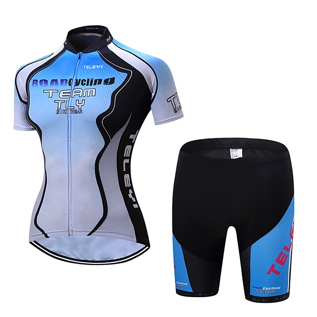  Women's Cycling Jersey with Shorts Short Sleeve Mountain Bike MTB Road Bike Cycling Sky Blue Gradient Bike Clothing Suit Polyester Breathable Quick Dry Moisture Wicking Back Pocket Sports Patterned