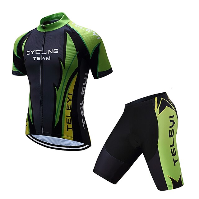  Men's Short Sleeve Cycling Jersey with Shorts Coolmax® Black / Green Bike Clothing Suit Quick Dry Moisture Wicking Sports Solid Color Mountain Bike MTB Road Bike Cycling Clothing Apparel / Stretchy