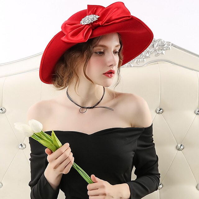  Elizabeth Audrey Hepburn Women's Adults' Ladies Retro Vintage Kentucky Derby Hat Hat Black Red Bowknot Headwear Lolita Accessories