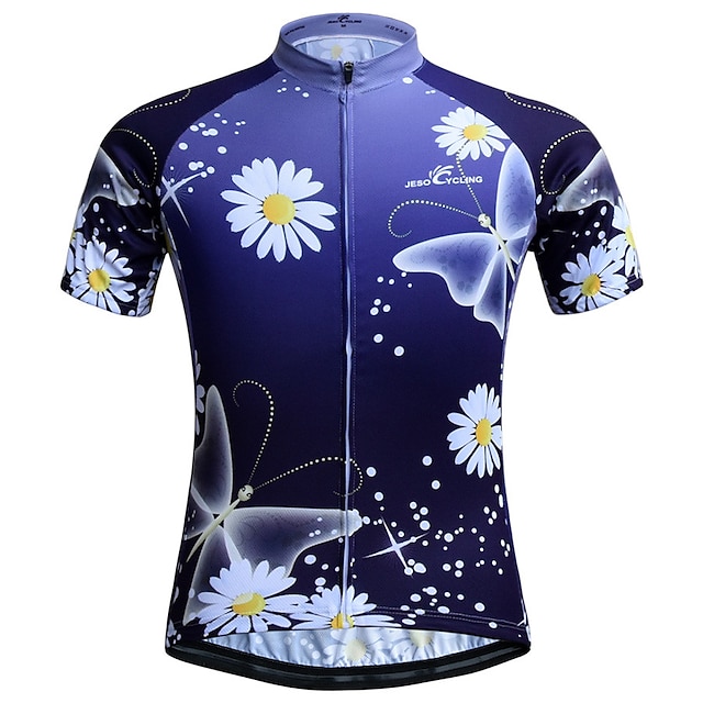  JESOCYCLING Women's Short Sleeve Cycling Jersey Summer Polyester Purple Floral Botanical Plus Size Bike Jersey Top Mountain Bike MTB Road Bike Cycling Quick Dry Breathable Back Pocket Sports Clothing