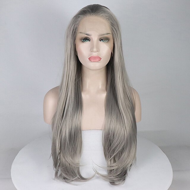  Synthetic Lace Front Wig Curly Free Part Lace Front Wig Long Grey Synthetic Hair 18-26 inch Women's Adjustable Lace Heat Resistant Dark Gray