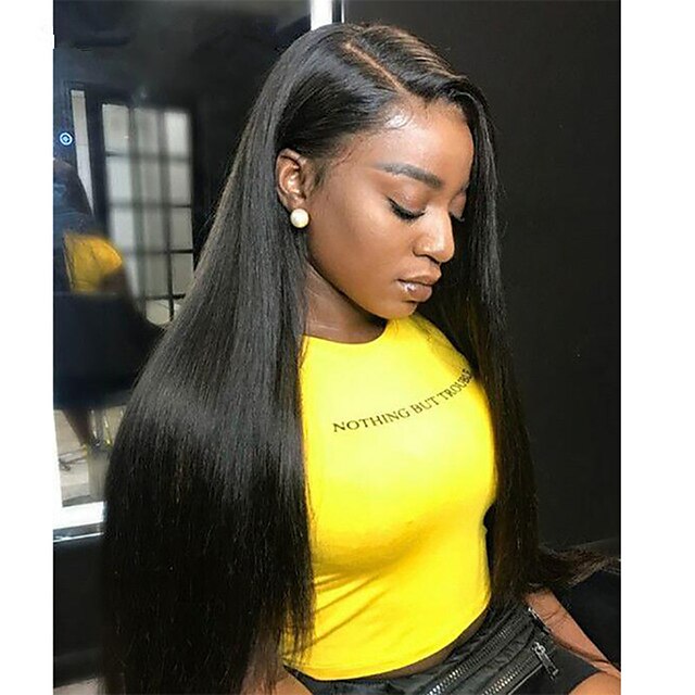  Remy Human Hair Full Lace Lace Front Wig Asymmetrical style Brazilian Hair Natural Straight Silky Straight Natural Black Wig 130% 150% 180% Density Soft Smooth Women Best Quality Natural Hairline