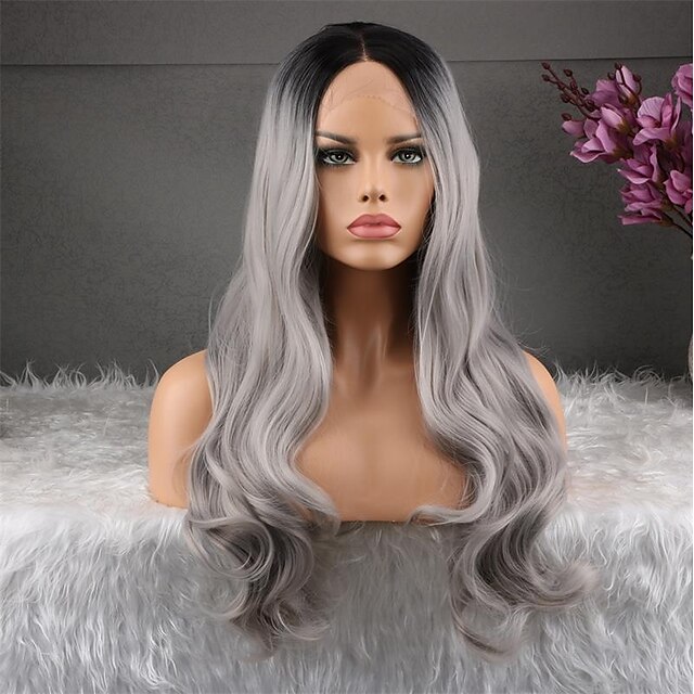  Remy Human Hair 360 Frontal Wig Asymmetrical Kardashian style Brazilian Hair Body Wave Dark Gray Wig 130% Density Natural Fashion Comfortable 100% Virgin Women's Long Human Hair Lace Wig Luckysnow
