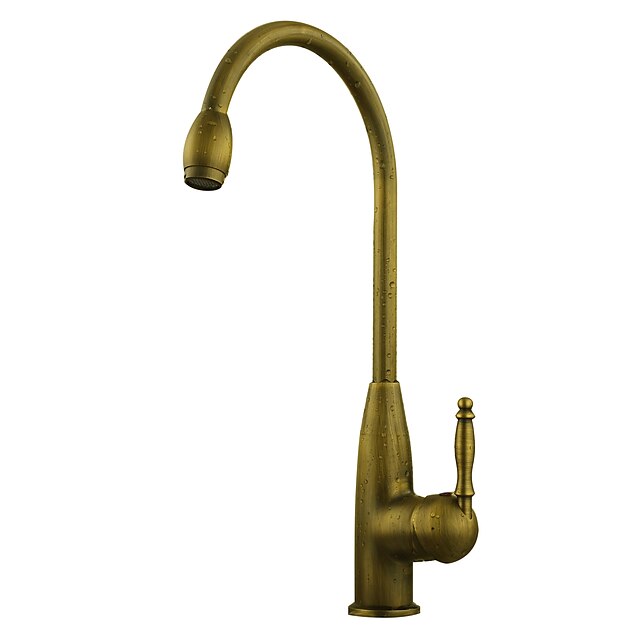  Kitchen faucet - One Hole Antique Brass Standard Spout / Tall / ­High Arc Deck Mounted Antique Kitchen Taps / Single Handle One Hole