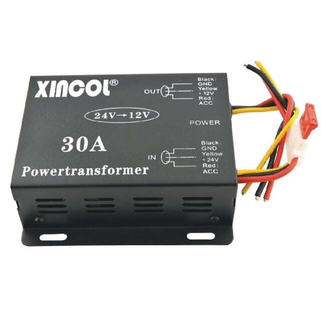  Xincol® Vehicle Car DC 24V to 12V 30A Power Supply Transformer Converter-Black