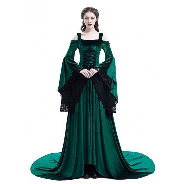  Princess Outlander Retro Vintage Medieval Renaissance Princess Vacation Dress Dress Prom Dress Women's Costume Black / Red / Green Vintage Cosplay Long Sleeve Sweep / Brush Train