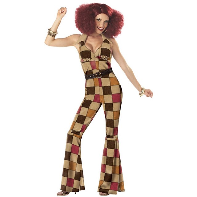  Hippie Disco Retro Vintage 1960s Hippie 1970s Disco Outfits Dude Funk Women's Cotton Costume Rainbow Vintage Cosplay Homecoming Sleeveless / Leotard / Onesie / Belt / Leotard / Onesie / Belt
