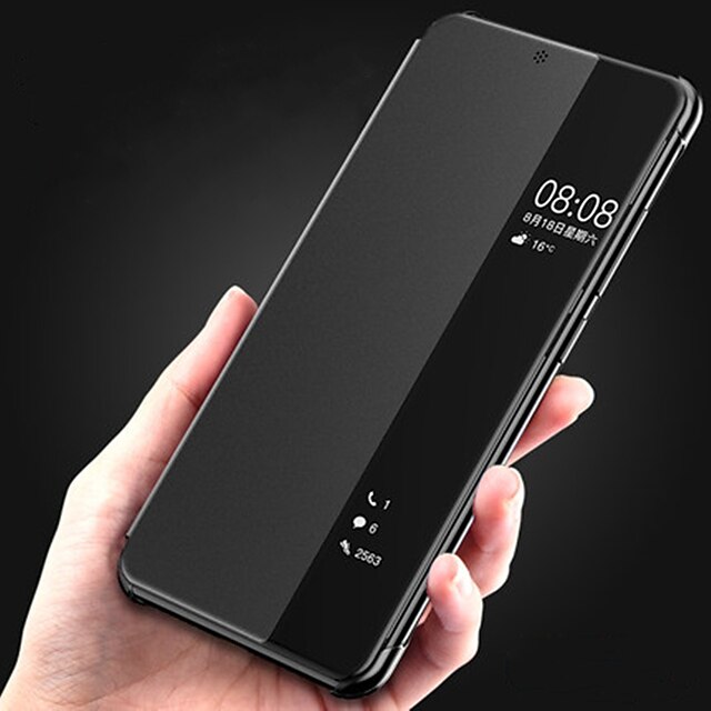 Phone Case For Huawei P30 P30 Pro P20 P20 Pro Psmart plus 2019 Honor 20 honor 20 pro Honor 30 Honor 30 Pro Y5p Full Body Case Leather Flip Flip with Windows Auto Sleep / Wake Up Solid Color Hard PU2