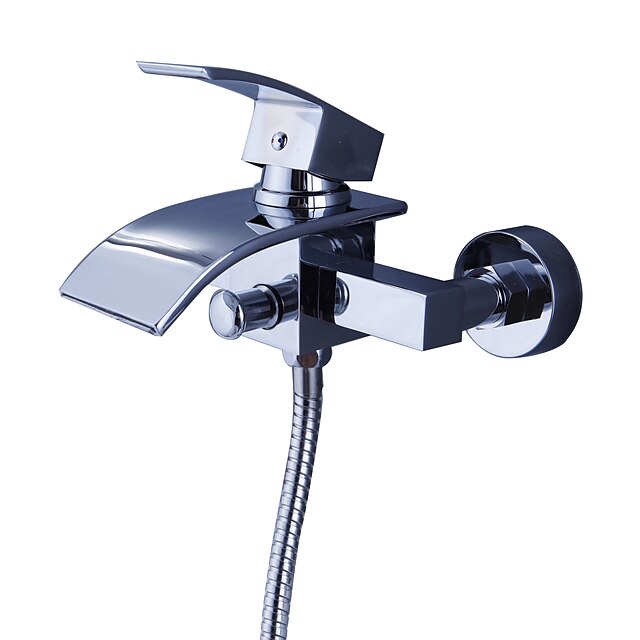  Bathtub Faucet - Contemporary Chrome Wall Mounted Ceramic Valve Bath Shower Mixer Taps / Brass / Single Handle Two Holes