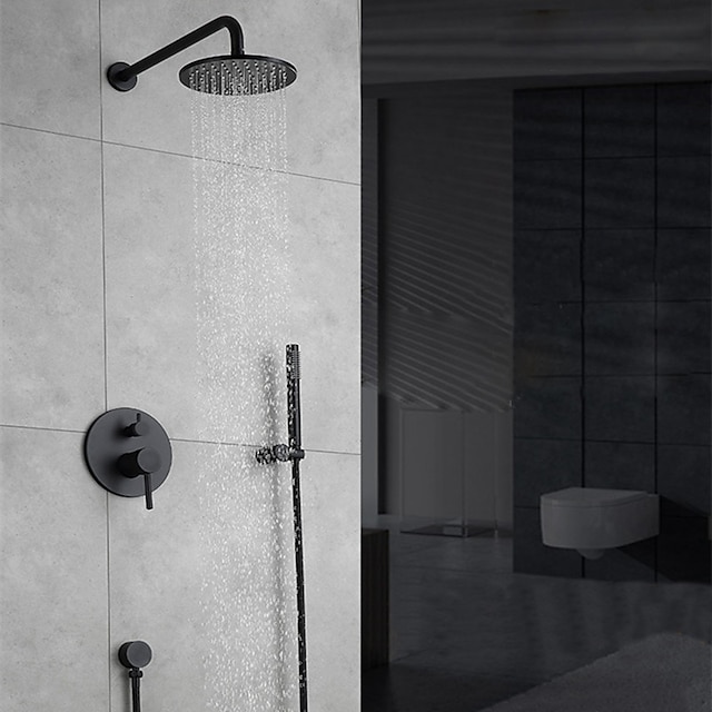  Set combinat de robinet de duș ascuns Cap de duș de 8 inchi, baterie de sistem de duș aspru în supapă, cap de înaltă presiune pentru precipitații, cu cadă de mână, montată pe perete și set de ornamente pentru duș cadă de baie