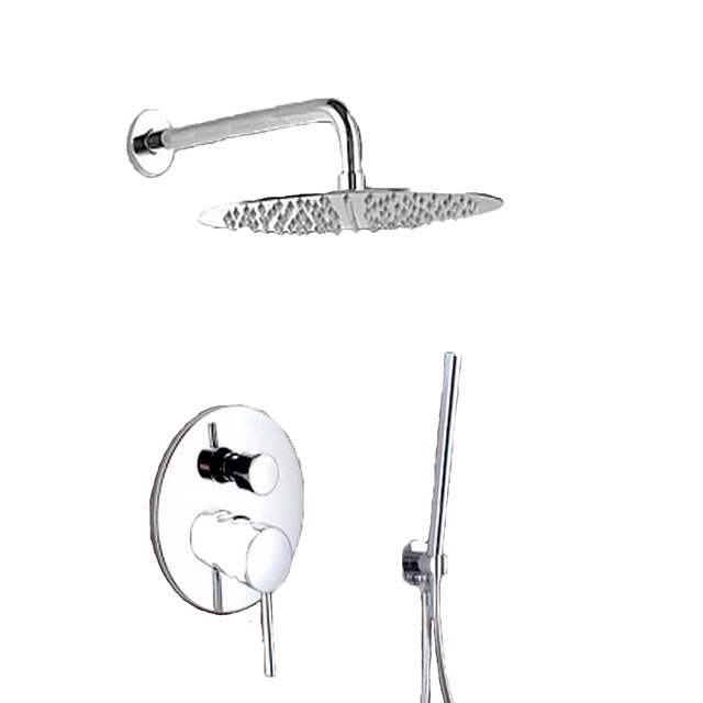  Βρύση Ντουζιέρας Σειρά - Βροχή Σύγχρονο Χρώμιο Επιτοίχιες Βαλβίδα Ορείχαλκου Bath Shower Mixer Taps / Ορείχαλκος / Ενιαία Χειριστείτε τρεις οπές