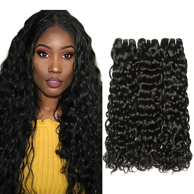  3 Bundler malaysisk hår Vand Bølge Menneskehår Menneskehår, Bølget Udvidelse Bundle Hair 8-28 inch Naturlig Farve Menneskehår Vævninger Silkeagtig Glat Bedste kvalitet Menneskehår Extensions