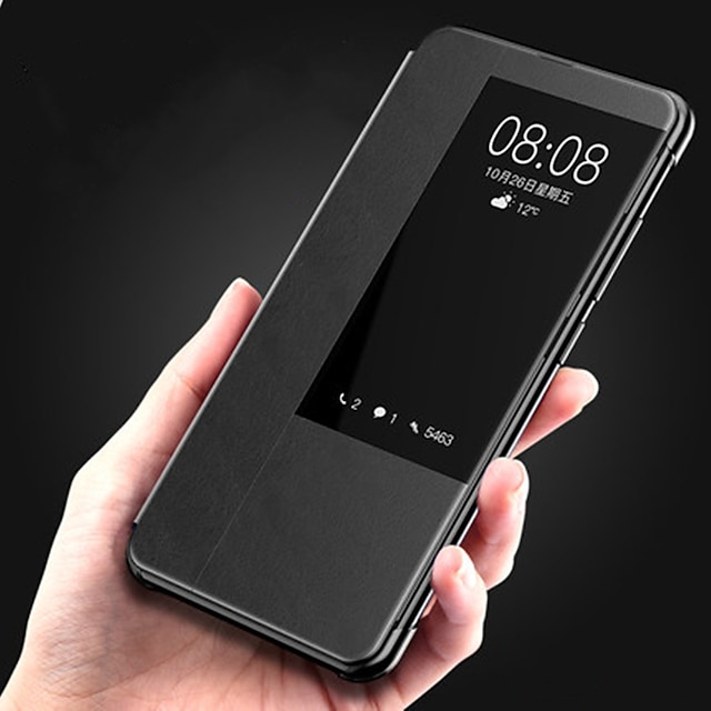  телефон Кейс для Назначение Huawei Huawei Mate 20 pro Флип-кейс Флип и протектор экрана с окошком Однотонный Кожа PU