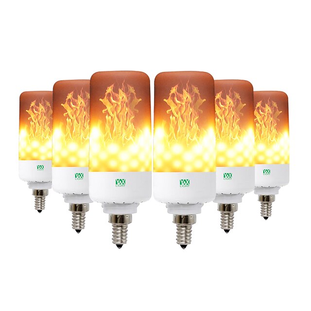6st LED-flammaeffekt Brandlampor med 3 lägen Flame Lights E26 E27 