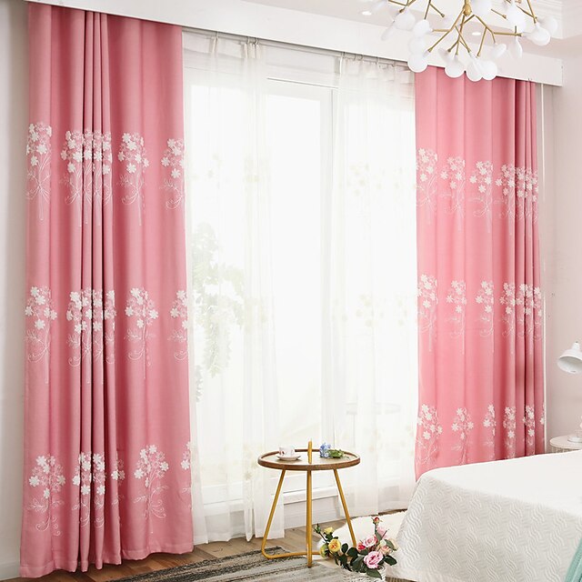  Cortinas bordadas de estilo pastoral de dos paneles para sala de estar, dormitorio, comedor, estudio, cortinas para habitación de niños
