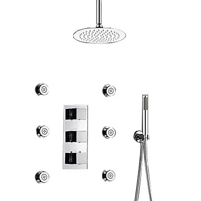  Robinete de Duș - Contemporan Crom Montaj Perete Valvă de Alamă Bath Shower Mixer Taps / Trei Mânere trei găuri