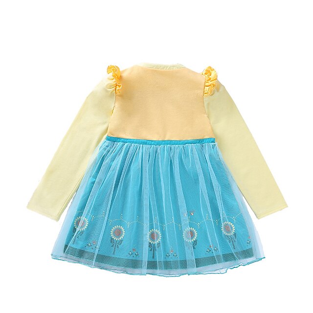  Anna Cosplay Costume Flower Girl Dress Kid's Girls' A-Line Slip Dresses Mesh Vacation Dress Christmas Halloween Carnival Festival / Holiday Organza Cotton Blue Easy Carnival Costumes Lace