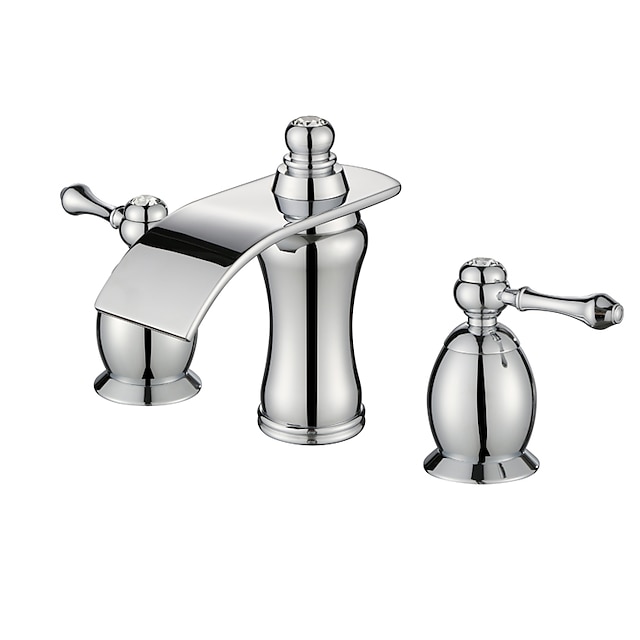  Robinet lavabo - Jet pluie Chrome Diffusion large Deux poignées trois trousBath Taps / Laiton