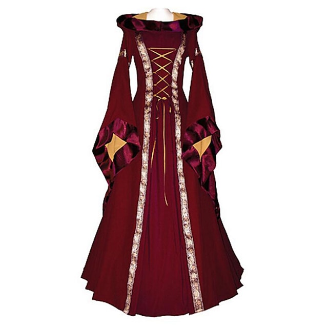  Witch Vintage Inspired Medieval Renaissance Wasp-Waisted Dress Women's Costume Red / Blue Vintage Cosplay Long Sleeve Long Length