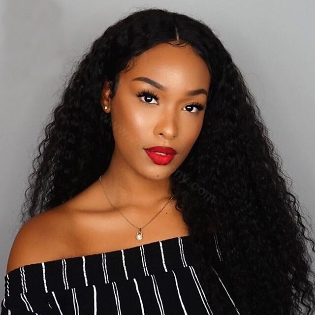  Remy Human Hair Lace Front Wig Deep Parting style Brazilian Hair Loose Curl Natural Wig 130% 150% 180% Density with Baby Hair Natural Hairline with Clip Glueless With Bleached Knots Women's Medium