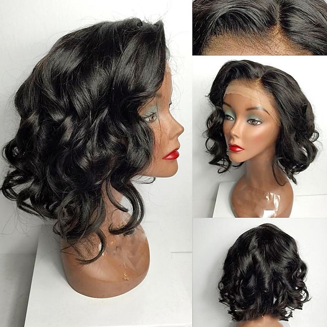  Synthetic Wig Synthetic Lace Front Wig Wavy Loose Wave Layered Haircut Free Part Lace Front Wig Short Natural Black #1B Dark Brown#2 Synthetic Hair 12 inch Women's Soft Heat Resistant Natural Hairline