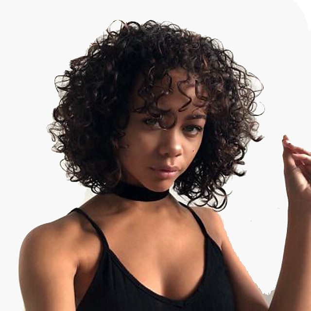  Remy Human Hair Full Lace Lace Front Wig Asymmetrical Rihanna style Brazilian Hair Afro Curly Deep Curly Natural Black Wig 130% 150% Density Soft Classic Women Best Quality Natural Hairline Women's