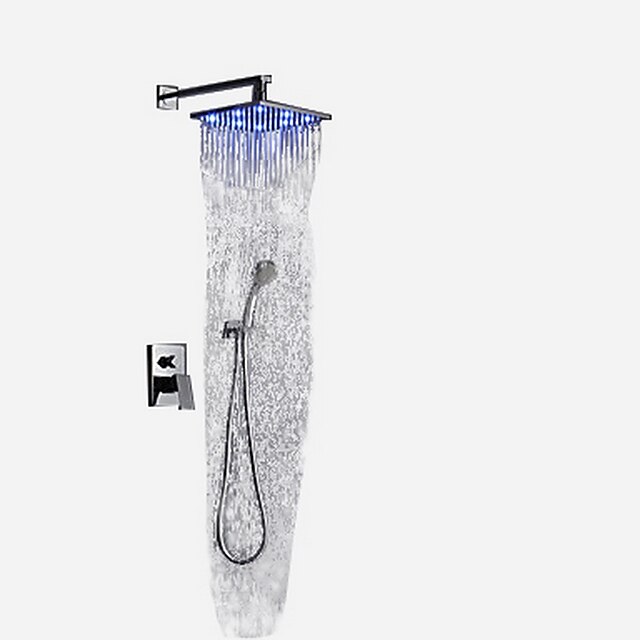  Dusjsett Sett - Regnfall Moderne / Art Deco / Retro Krom Vægmonteret Messing Ventil Bath Shower Mixer Taps / Enkelt håndtak To Huller