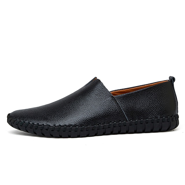 Men's Leather Slip-On Loafers, Casual Driving Shoes with Hand-Stitched ...