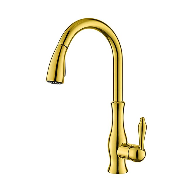  Kitchen faucet - One Hole Ti-PVD Pull-out / ­Pull-down / Tall / ­High Arc Deck Mounted Traditional Kitchen Taps / Brass / Single Handle One Hole