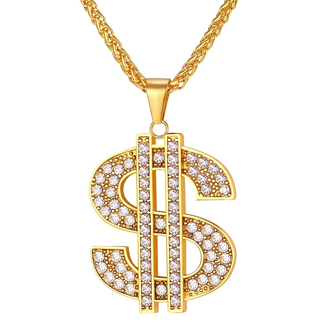  1pc Pendant Necklace For Men's AAA Cubic Zirconia Gift Daily Stainless Steel franco chain Dollars