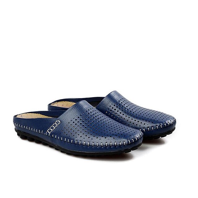  Ανδρικά Παπούτσια άνεσης Δέρμα Καλοκαίρι Παντόφλες & flip-flops Μαύρο / Σκούρο μπλε / Κίτρινο