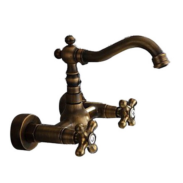  Bathtub Faucet - Widespread Antique Brass Roman Tub Two Holes / Two Handles Two HolesBath Taps