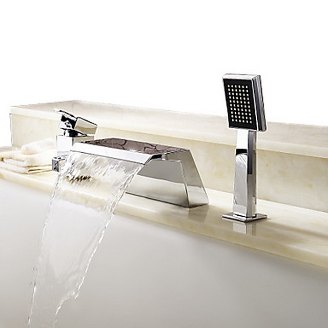  Bathtub Faucet - Contemporary Chrome Roman Tub Ceramic Valve Bath Shower Mixer Taps / Single Handle Three Holes