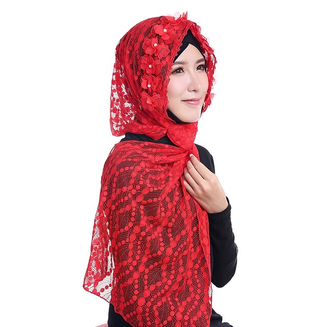  Women's Basic / Vintage Lace Hijab - Solid Colored Lace / All Seasons